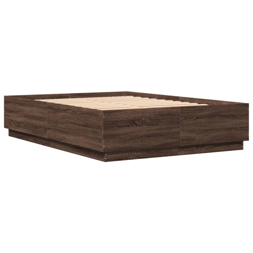 Bed Frame with LED without Mattress Brown Oak 160x200 cm