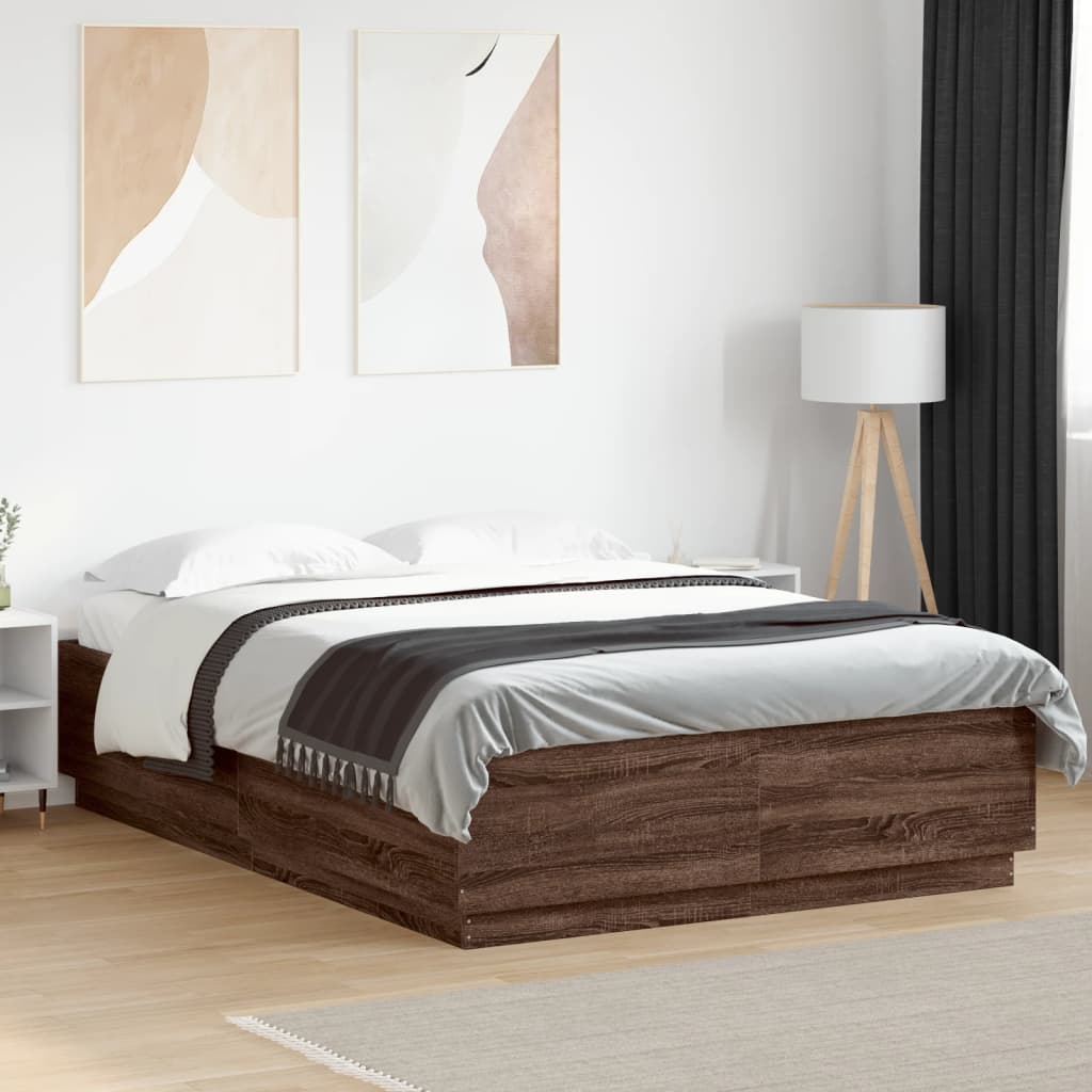 Bed Frame with LED without Mattress Brown Oak 160x200 cm