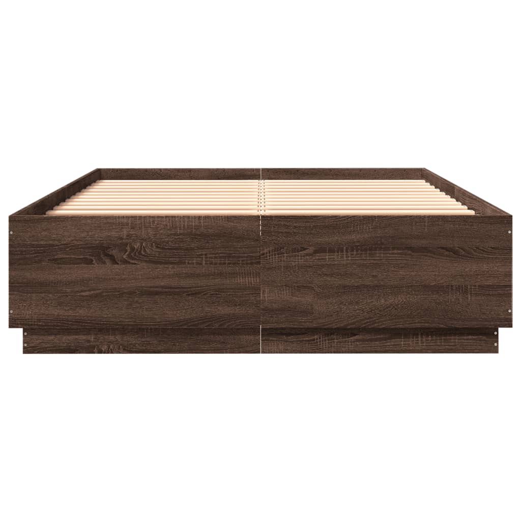 Bed Frame with LED without Mattress Brown Oak 160x200 cm