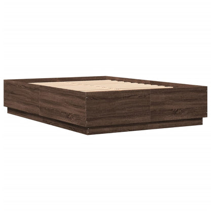 Bed Frame with LED without Mattress Brown Oak 160x200 cm