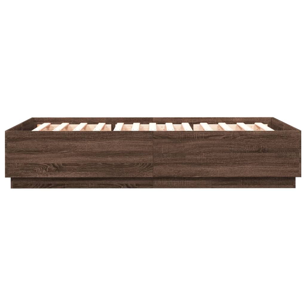 Bed Frame with LED without Mattress Brown Oak 160x200 cm