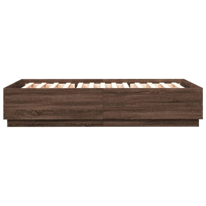 Bed Frame with LED without Mattress Brown Oak 160x200 cm