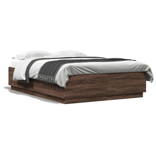 Bed Frame with LED without Mattress Brown Oak 160x200 cm