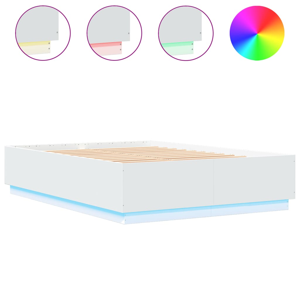 Bed Frame with LED Lights White 150x200 cm King Size Engineered Wood