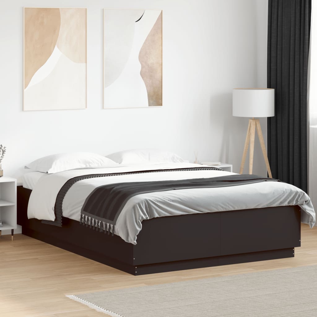 Bed Frame with LED without Mattress Black 150x200 cm King Size