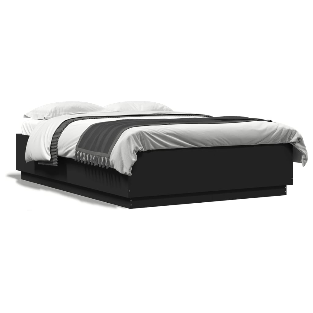 Bed Frame with LED without Mattress Black 150x200 cm King Size