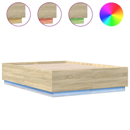 Bed Frame with LED Lights Sonoma Oak 150x200 cm King Size Engineered Wood