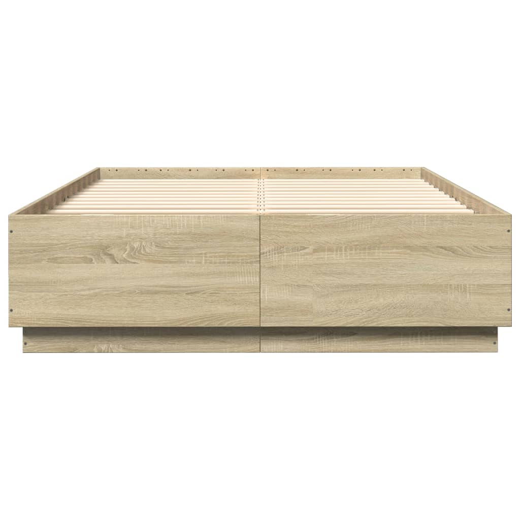 Bed Frame with LED Lights Sonoma Oak 150x200 cm King Size Engineered Wood