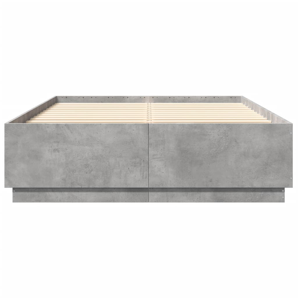 Bed Frame with LED Lights Concrete Grey 150x200 cm King Size Engineered Wood