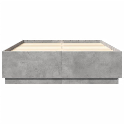 Bed Frame with LED Lights Concrete Grey 150x200 cm King Size Engineered Wood