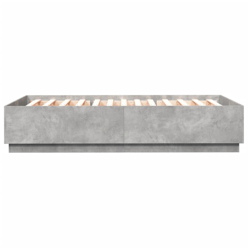 Bed Frame with LED Lights Concrete Grey 150x200 cm King Size Engineered Wood