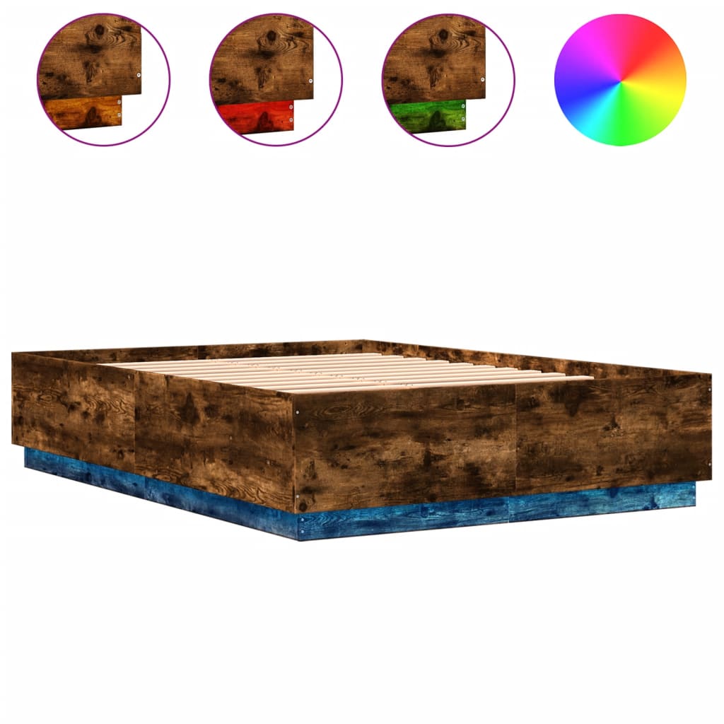 Bed Frame with LED without Mattress Smoked Oak 150x200 cm King Size