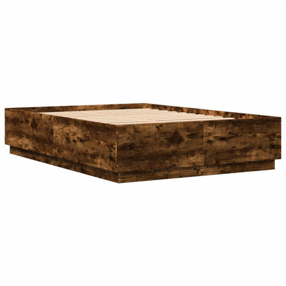 Bed Frame with LED without Mattress Smoked Oak 150x200 cm King Size