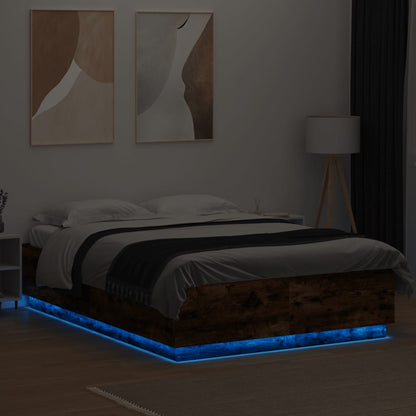 Bed Frame with LED without Mattress Smoked Oak 150x200 cm King Size