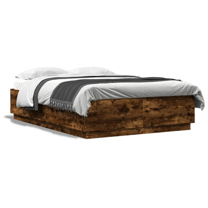 Bed Frame with LED without Mattress Smoked Oak 150x200 cm King Size