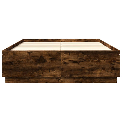 Bed Frame with LED without Mattress Smoked Oak 150x200 cm King Size