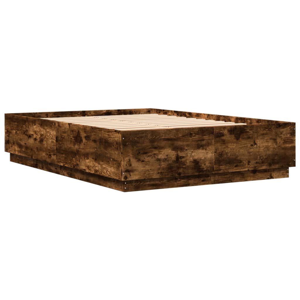 Bed Frame with LED without Mattress Smoked Oak 150x200 cm King Size