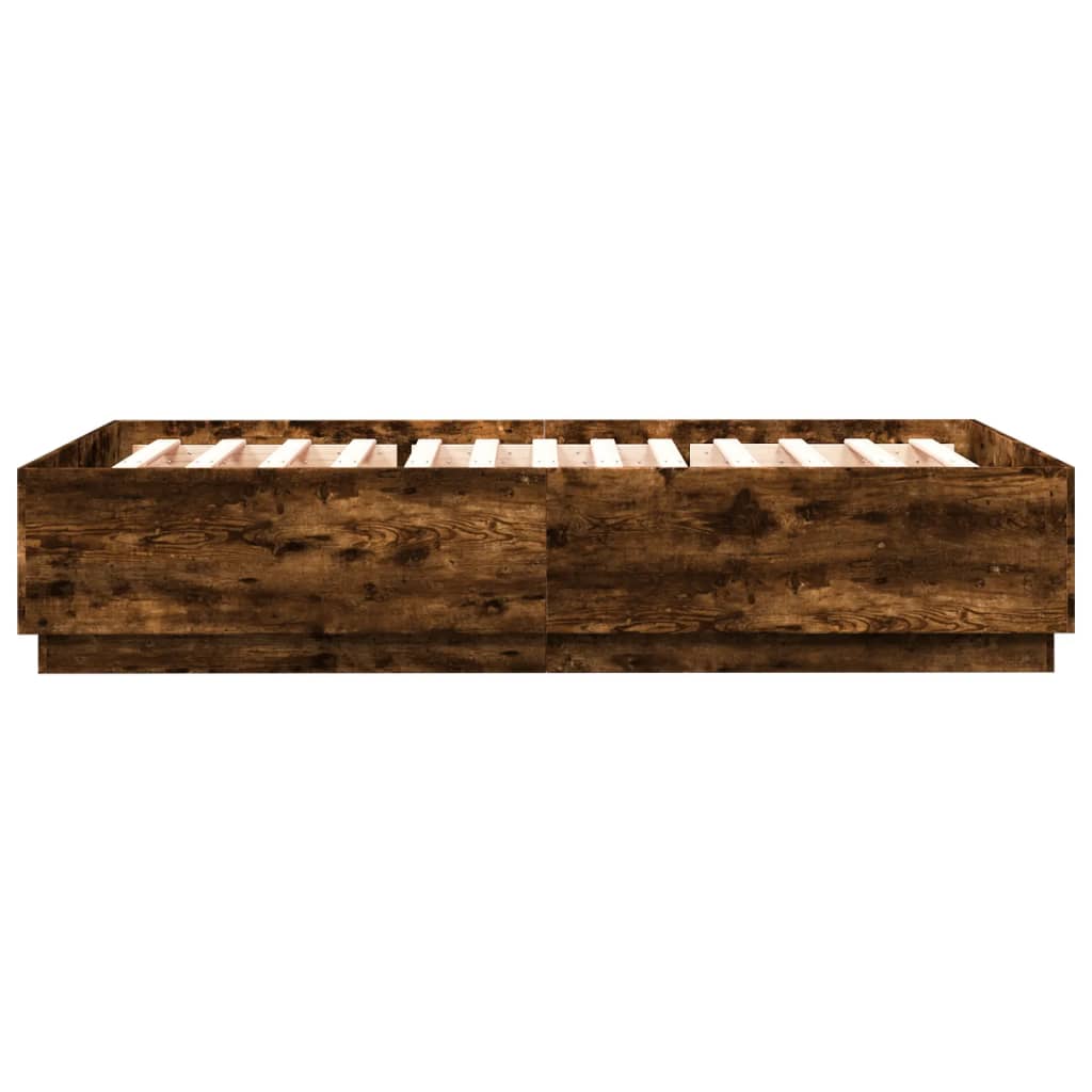 Bed Frame with LED without Mattress Smoked Oak 150x200 cm King Size