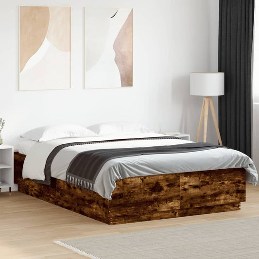 Bed Frame with LED without Mattress Smoked Oak 150x200 cm King Size