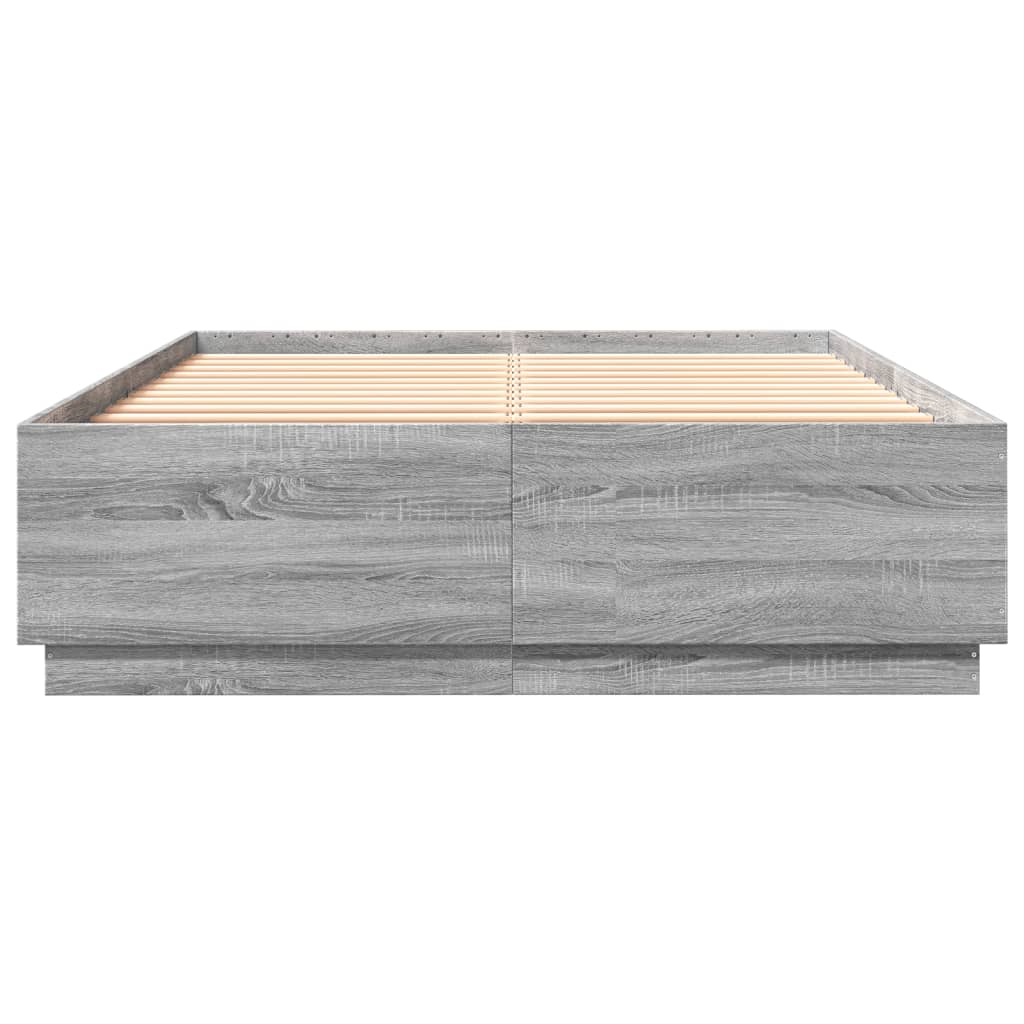 Bed Frame with LED Lights Grey Sonoma 150x200 cm King Size Engineered Wood