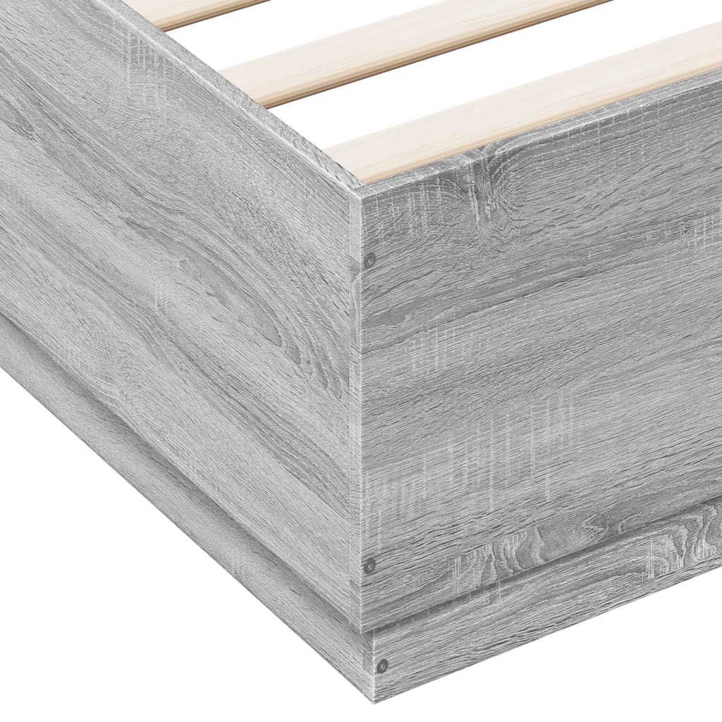 Bed Frame with LED Lights Grey Sonoma 150x200 cm King Size Engineered Wood