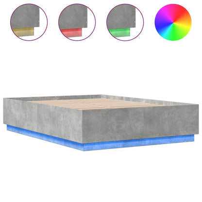 Bed Frame with LED without Mattress Concrete Grey 140x200 cm