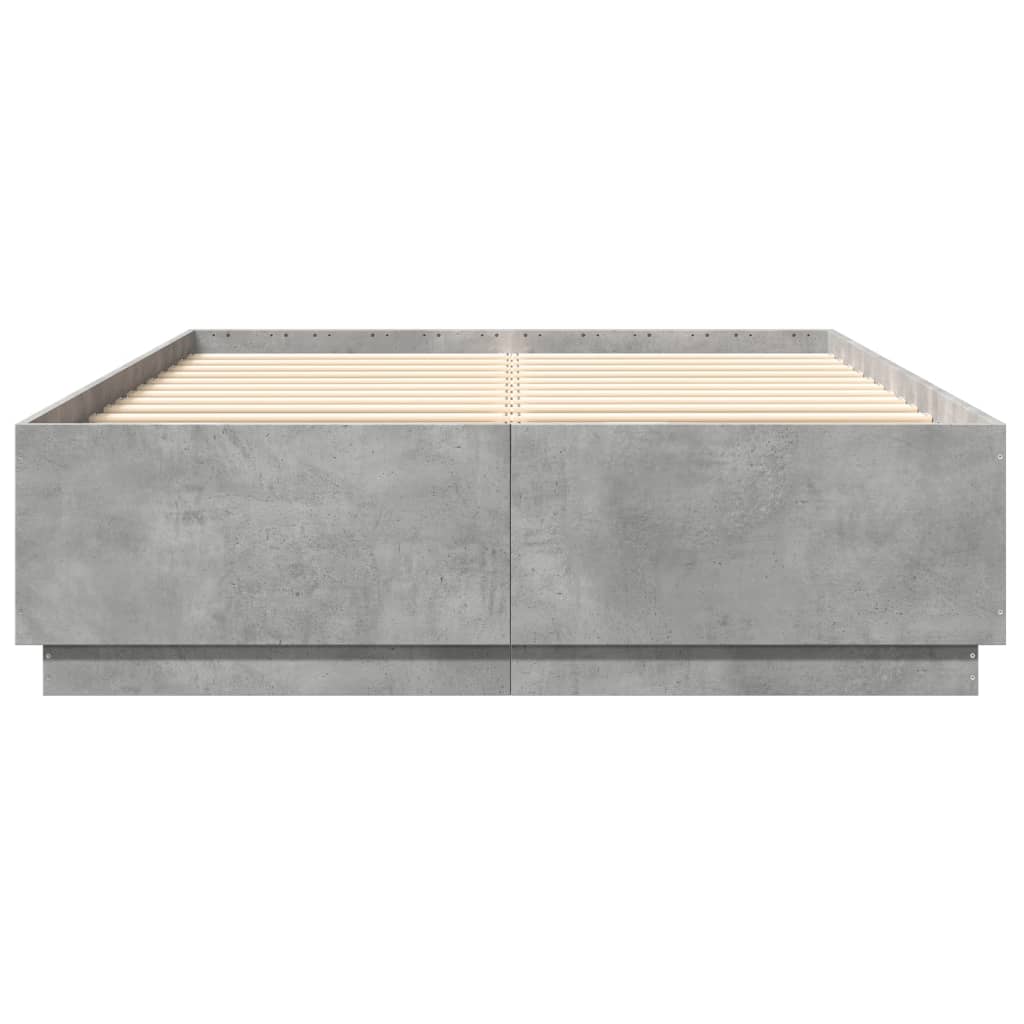 Bed Frame with LED without Mattress Concrete Grey 140x200 cm