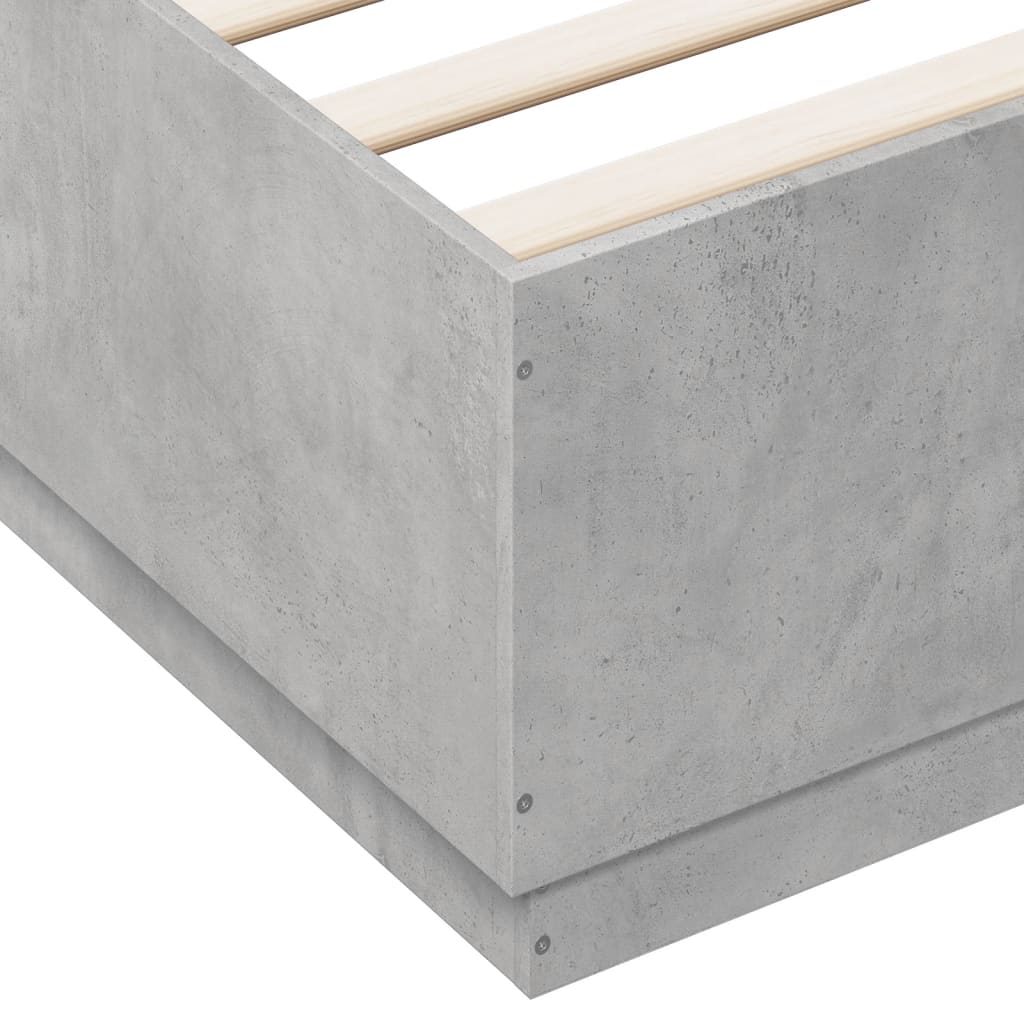 Bed Frame with LED without Mattress Concrete Grey 140x200 cm