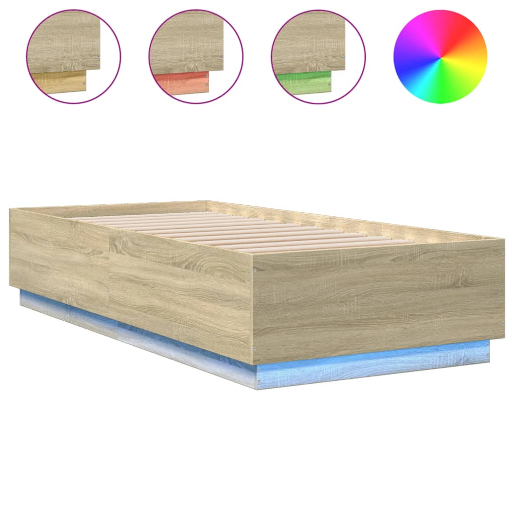 Bed Frame with LED Lights Sonoma Oak 100x200 cm Engineered Wood