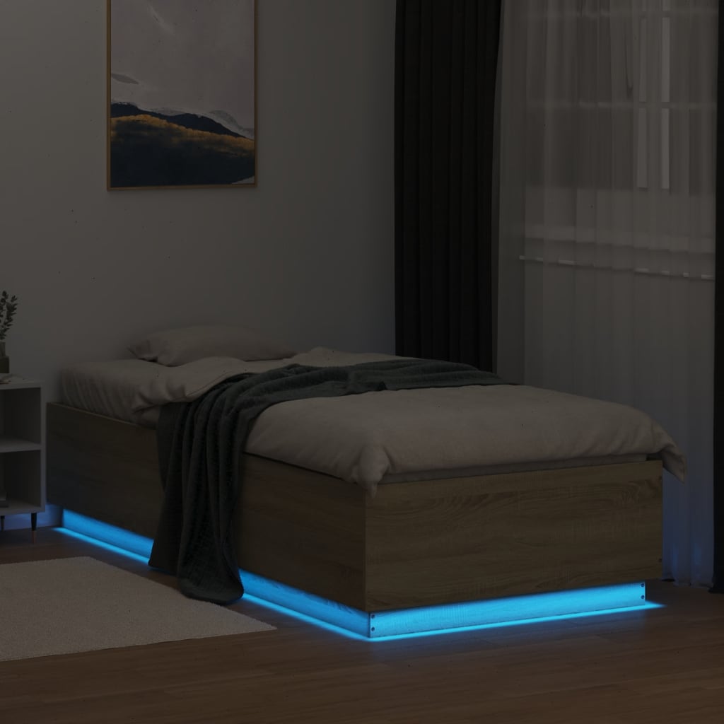 Bed Frame with LED Lights Sonoma Oak 100x200 cm Engineered Wood