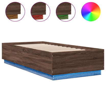 Bed Frame with LED Lights Brown Oak 100x200 cm Engineered Wood