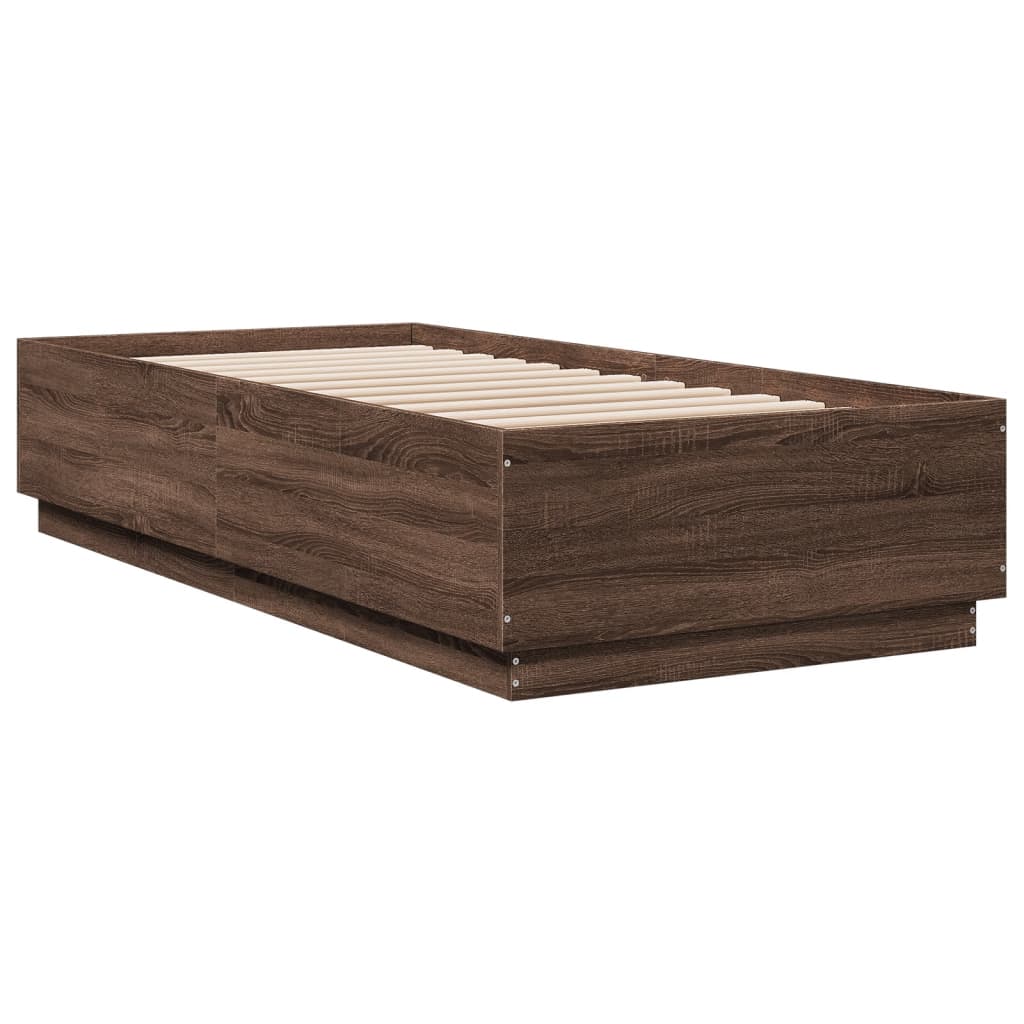 Bed Frame with LED Lights Brown Oak 100x200 cm Engineered Wood