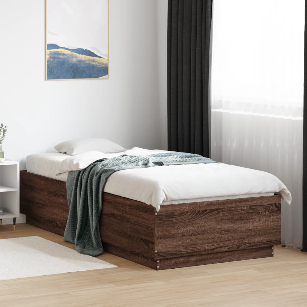 Bed Frame with LED Lights Brown Oak 100x200 cm Engineered Wood