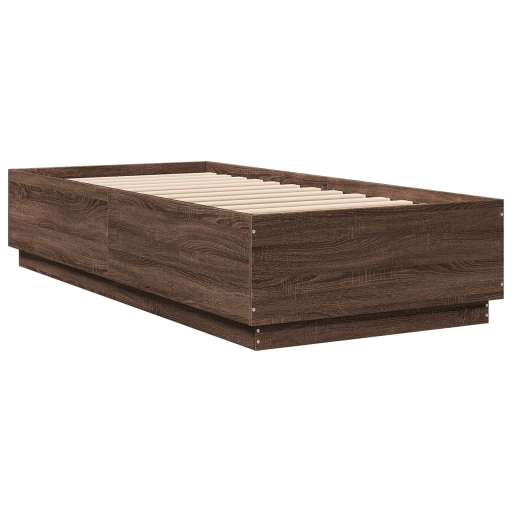 Bed Frame with LED Lights Brown Oak 100x200 cm Engineered Wood