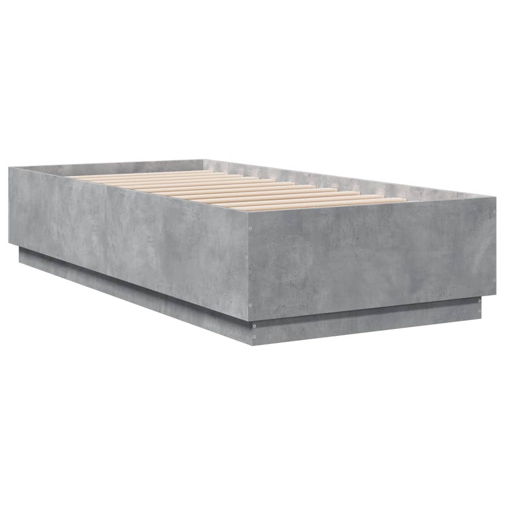 Bed Frame with LED Lights Concrete Grey 90x200 cm Engineered Wood