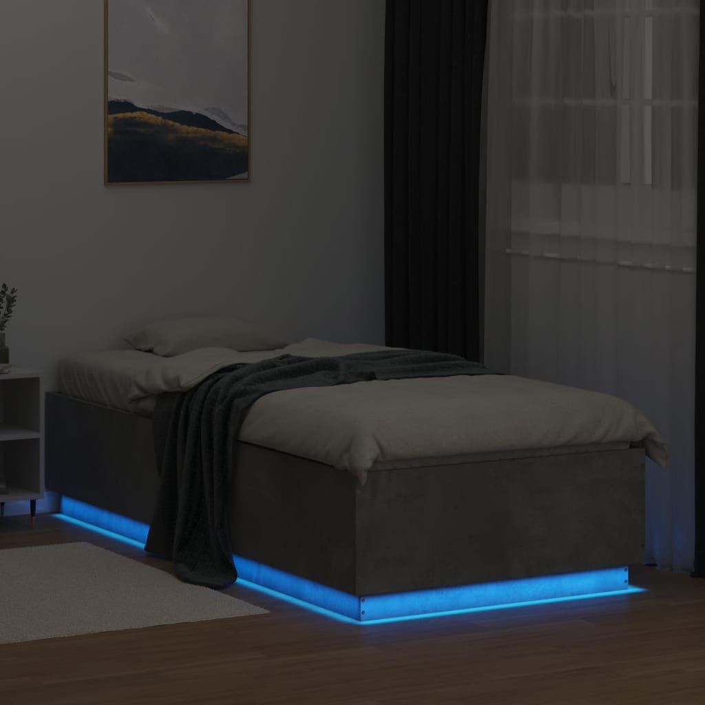 Bed Frame with LED Lights Concrete Grey 90x200 cm Engineered Wood