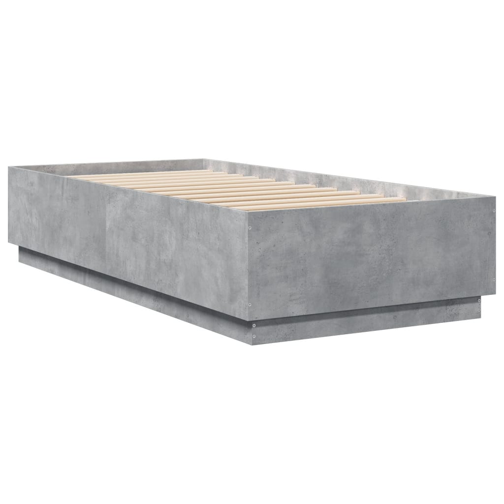 Bed Frame with LED Lights Concrete Grey 90x200 cm Engineered Wood