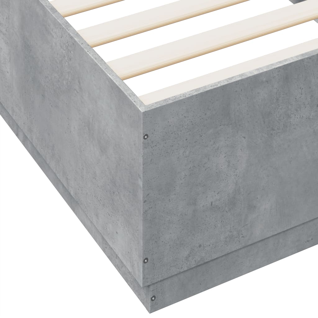 Bed Frame with LED Lights Concrete Grey 90x200 cm Engineered Wood