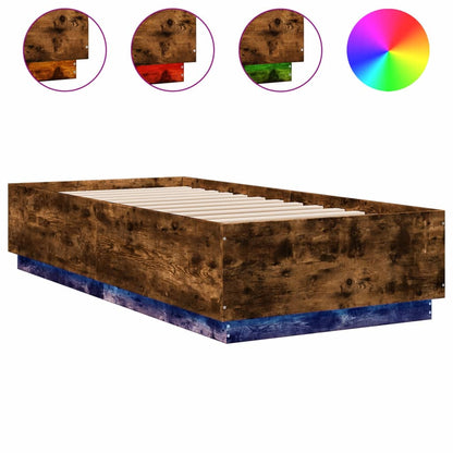 Bed Frame with LED without Mattress Smoked Oak 90x200 cm