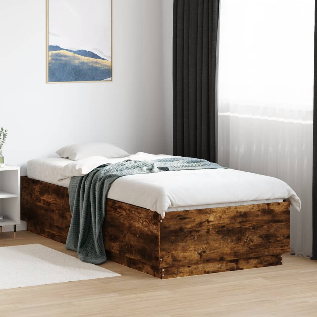 Bed Frame with LED without Mattress Smoked Oak 90x200 cm