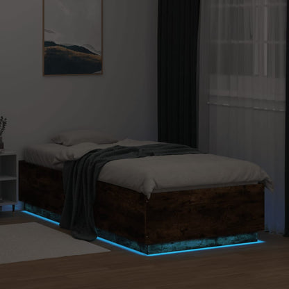 Bed Frame with LED without Mattress Smoked Oak 90x200 cm