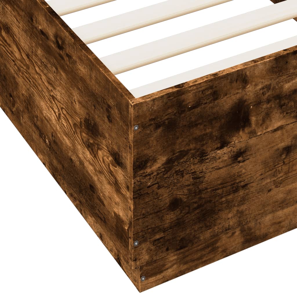 Bed Frame with LED without Mattress Smoked Oak 90x200 cm