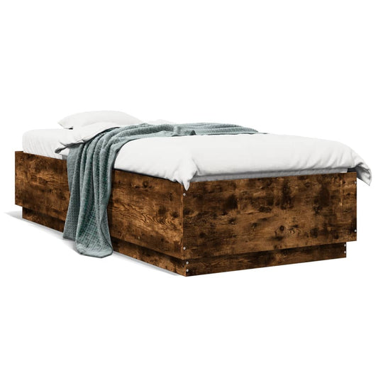 Bed Frame with LED without Mattress Smoked Oak 90x200 cm