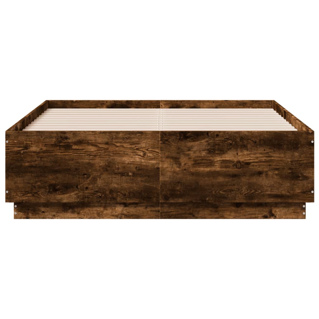 Bed Frame with LED Lights Smoked Oak 140x190 cm Engineered Wood