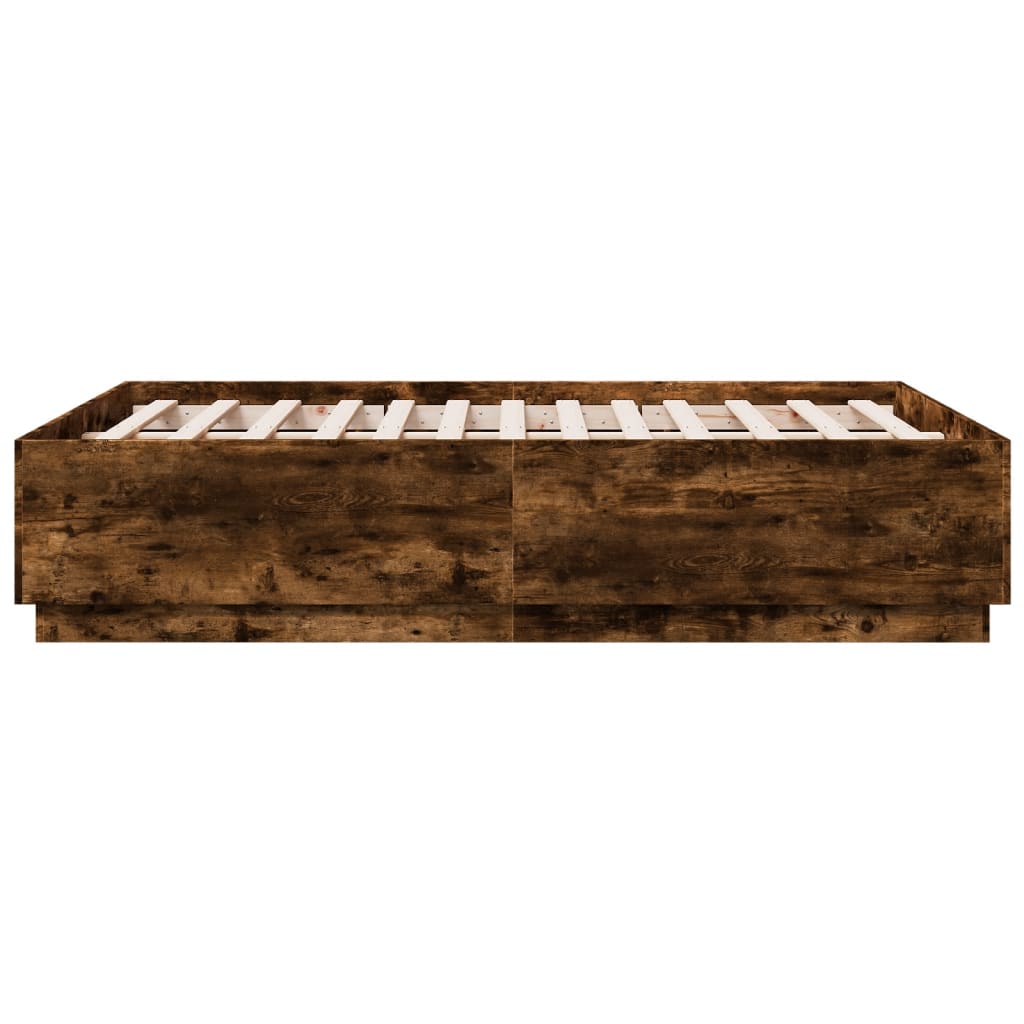 Bed Frame with LED Lights Smoked Oak 140x190 cm Engineered Wood