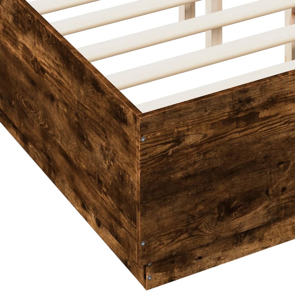 Bed Frame with LED Lights Smoked Oak 140x190 cm Engineered Wood