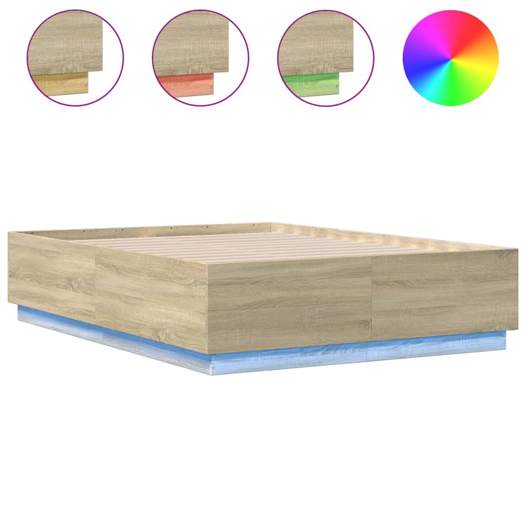 Bed Frame with LED without Mattress Sonoma Oak 135x190 cm Double