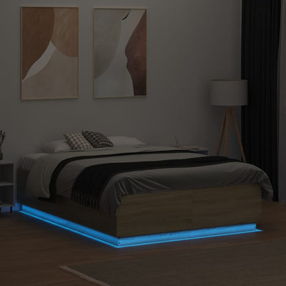 Bed Frame with LED without Mattress Sonoma Oak 135x190 cm Double