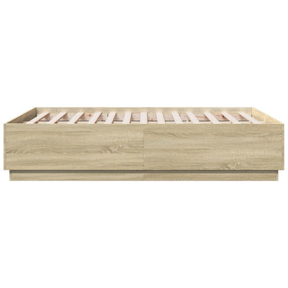 Bed Frame with LED without Mattress Sonoma Oak 135x190 cm Double