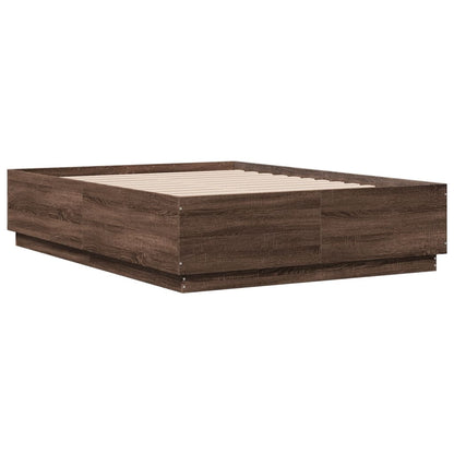 Bed Frame with LED Lights Brown Oak 135x190 cm Double Engineered Wood